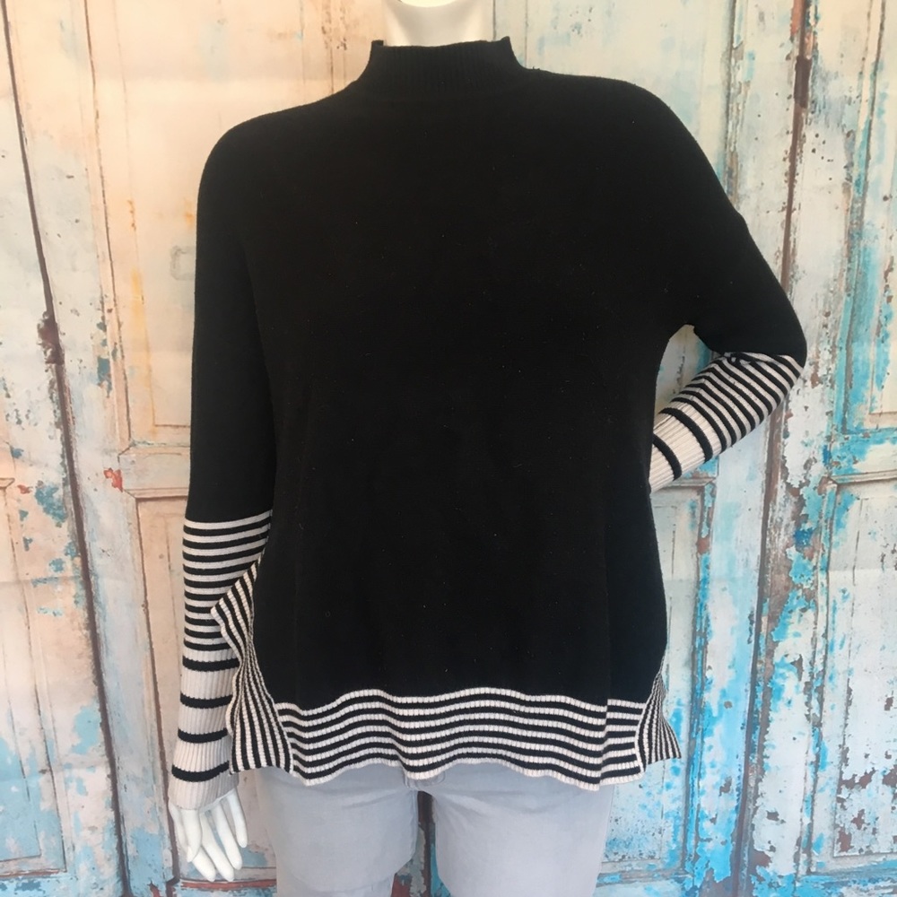 MDRN MODERN CITIZEN Black Stripe Mock Neck Sweater